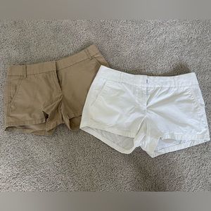 J Crew size 4 broken in chino shorts in khaki and white.